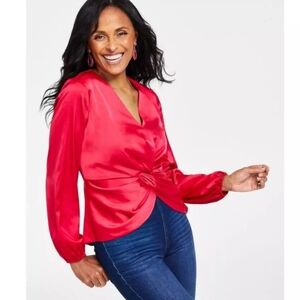 INC Elegant Red Satin Women's Top